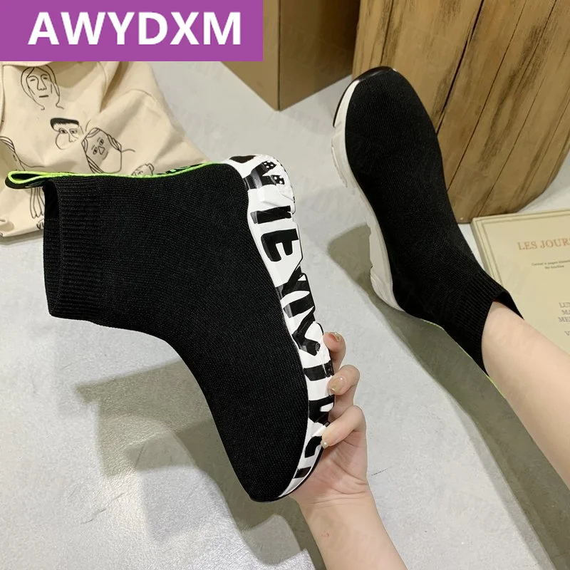 Женские кроссовки носки AWYDXM удобные дышащие спортивные ботинки с вязаным верхом