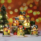 Рождественские украшения, сцена, деревенские дома, город с искусственным рождественским орнаментом, мини-Статуэтка из смолы, декор для стола