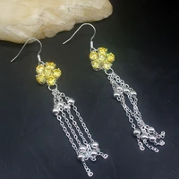 gemstonefactory big promotion single unique 925 silver gems yellow citrine women ladies gift dangle drop earrings 20213700