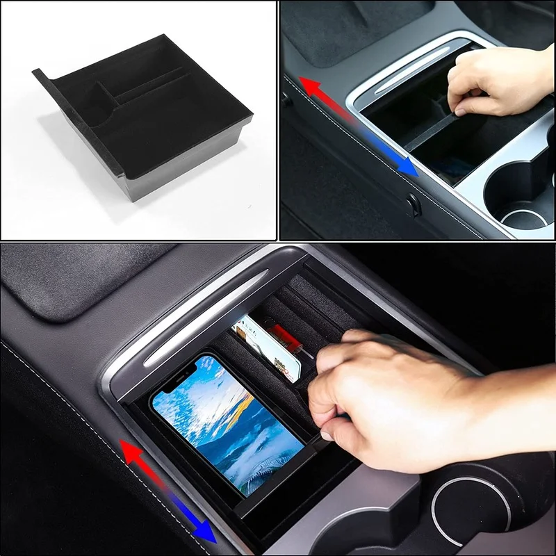 

Car Central Storage Armrest Box for 2021 Tesla Model 3 Y Center Console Flocking Organizer Containers Car Accessories