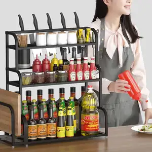 304050cm 3 tier stainless steel kitchen countertop spice rack organizer cabinet shelves knife holder with cutting board rack free global shipping