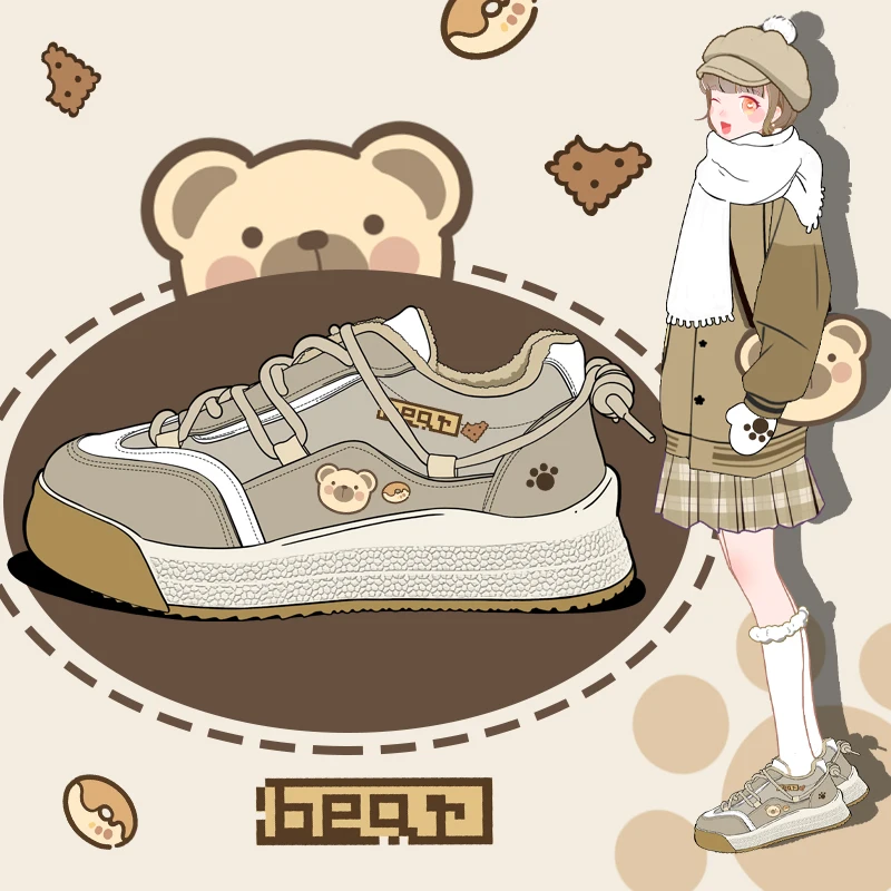 

Женские повседневные кроссовки Amy and Michael, милые зимние плюшевые кроссовки на платформе для девочек и студентов, на шнуровке, ретро Вулканизи...