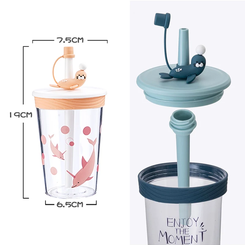 

450ml Creative Water Bottles Leak-proof Kettle Transparent Tritan Plastic Drink Bottle Drinkware Student Girl Gift Cup BPA Free