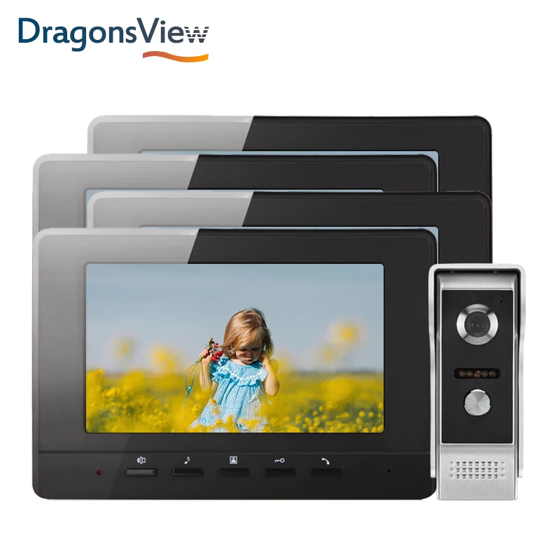 DragonsView видео-дверной звонок Домофон Системы 7 дюймов 1000 ТВЛ видео-телефон двери