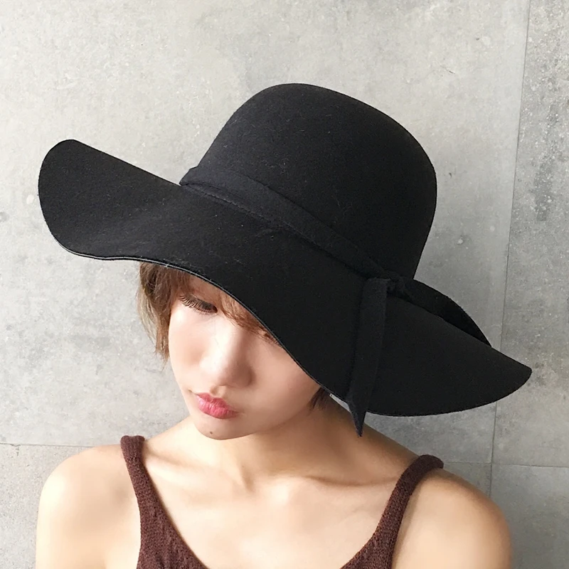 Шерстяная шляпа Женская осенне зимняя с большими полями модная универсальная