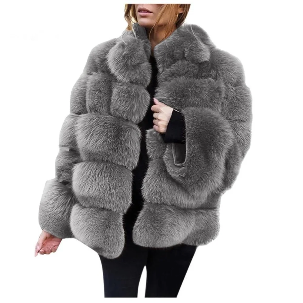 2021 Fall Vintage Lady Warm Winter Fluffy OverCoats Short Clothes Plus Size Faux Fur Coat Women Spliced Artificial Jacket | Женская