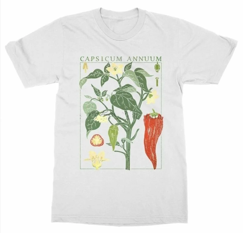 

Fashionshow-JF Chili Pepper футболка с растением ботанический сад Печать Искусство Botany цветение фруктов цветок белый черный футболка
