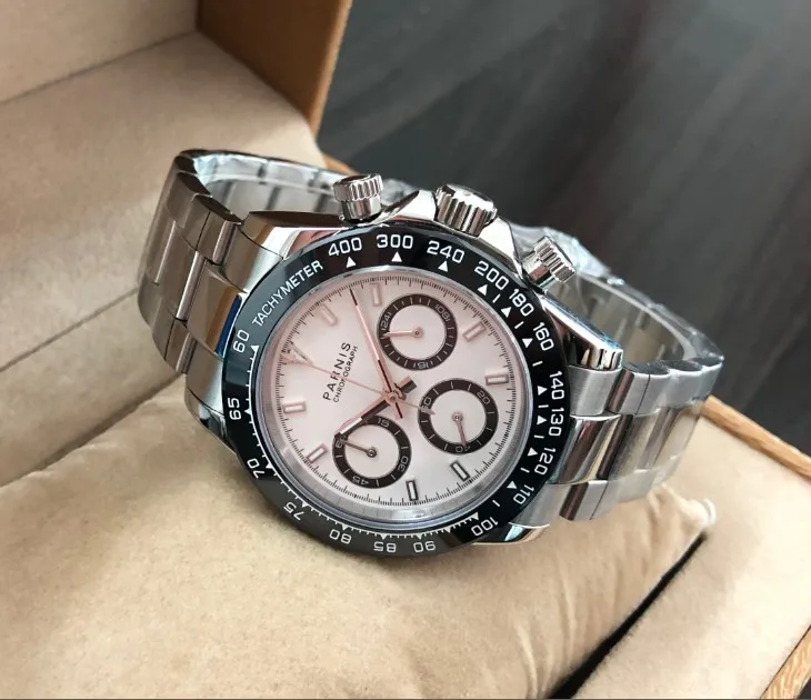 Сапфировое стекло 39 мм PARNIS японские кварцевые мужские часы многофункциональные