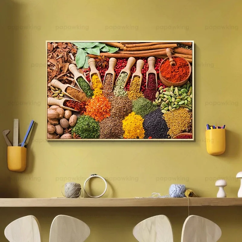 

Vegetable Grapes Grains Spices Kitchen Canvas Painting Scandinavian Posters and Prints Wall Art Pictures for Dining Room Decor