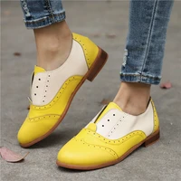 new 2021 spring hot sale women oxfords shoes pu leather brogue shoes lady moccasins vintage slip on round toe flats shoes