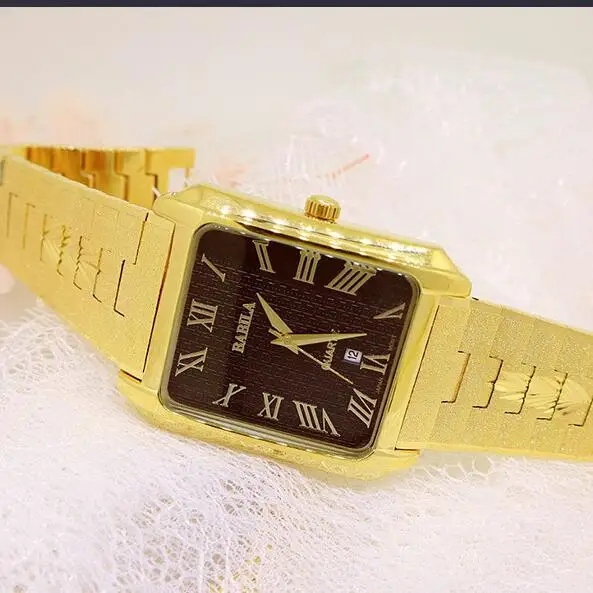 Мужские медные часы с большим циферблатом золотистые водонепроницаемые