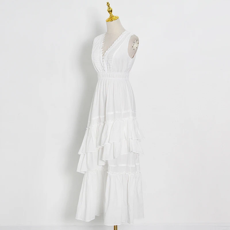 

Платье-миди женское однотонное составного кроя с V-образным вырезом и высокой талией