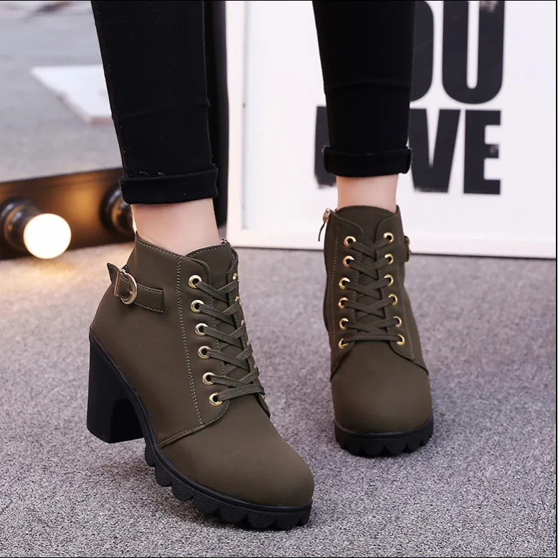 Женские ботинки из искусственной кожи однотонные на шнуровке в европейском