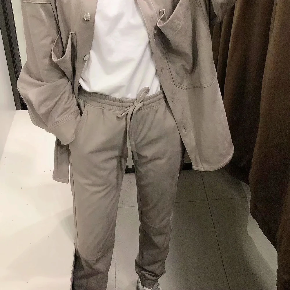 

2020 New Autumn Winter Women Long Trousers Faux Suede Midi-waist Elastic Wasitband Drawstring Fashion Casual Woman Jogging