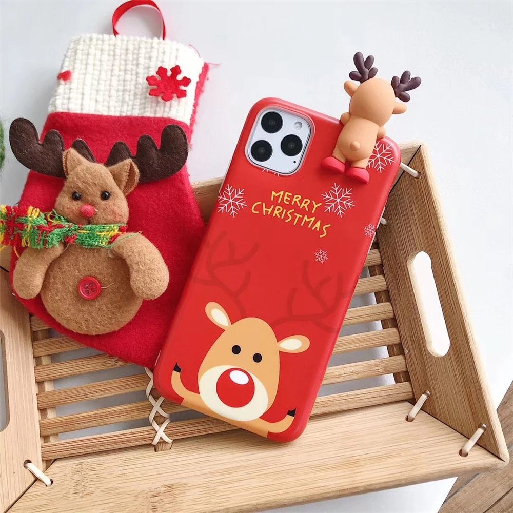 3D Christmas Deer Case for iPhone 11 Cover Silicone Cartoon Snowman Back Pro Max 7 Plus 6 6s 8 X XR XS |