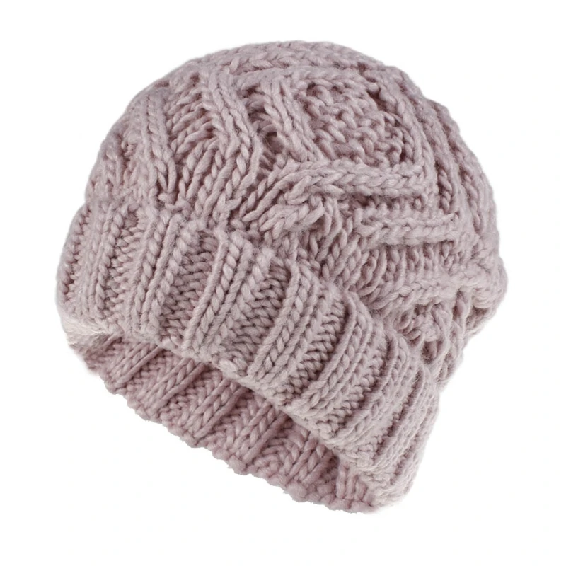 

Unisex Winter Warm Knit Beanie Hat Rhombus Chunky Weave Solid Cuffed Skull Cap