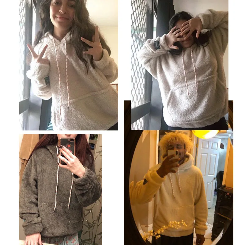 ZAFUL зимние мужские толстовки плотная сумка с карманами пушистый Женский пуловер