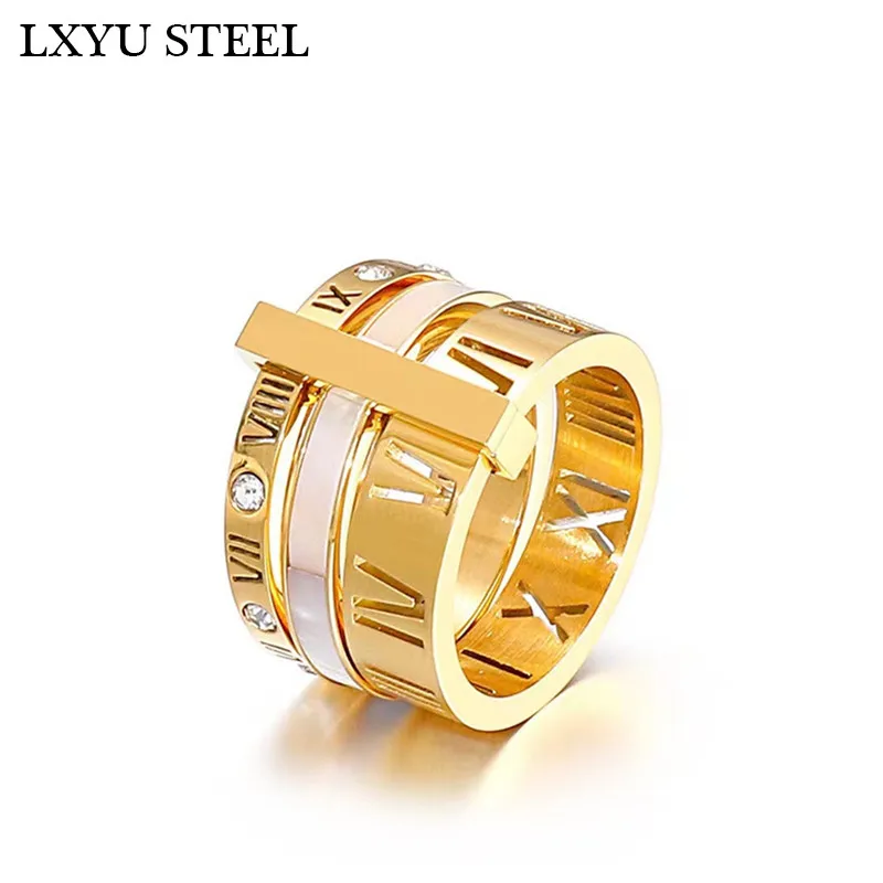 

Shell Rings For Women Stainless Steel Gold Roman Numerals Finger Rings Femme Wedding Engagement Rings Jewelry