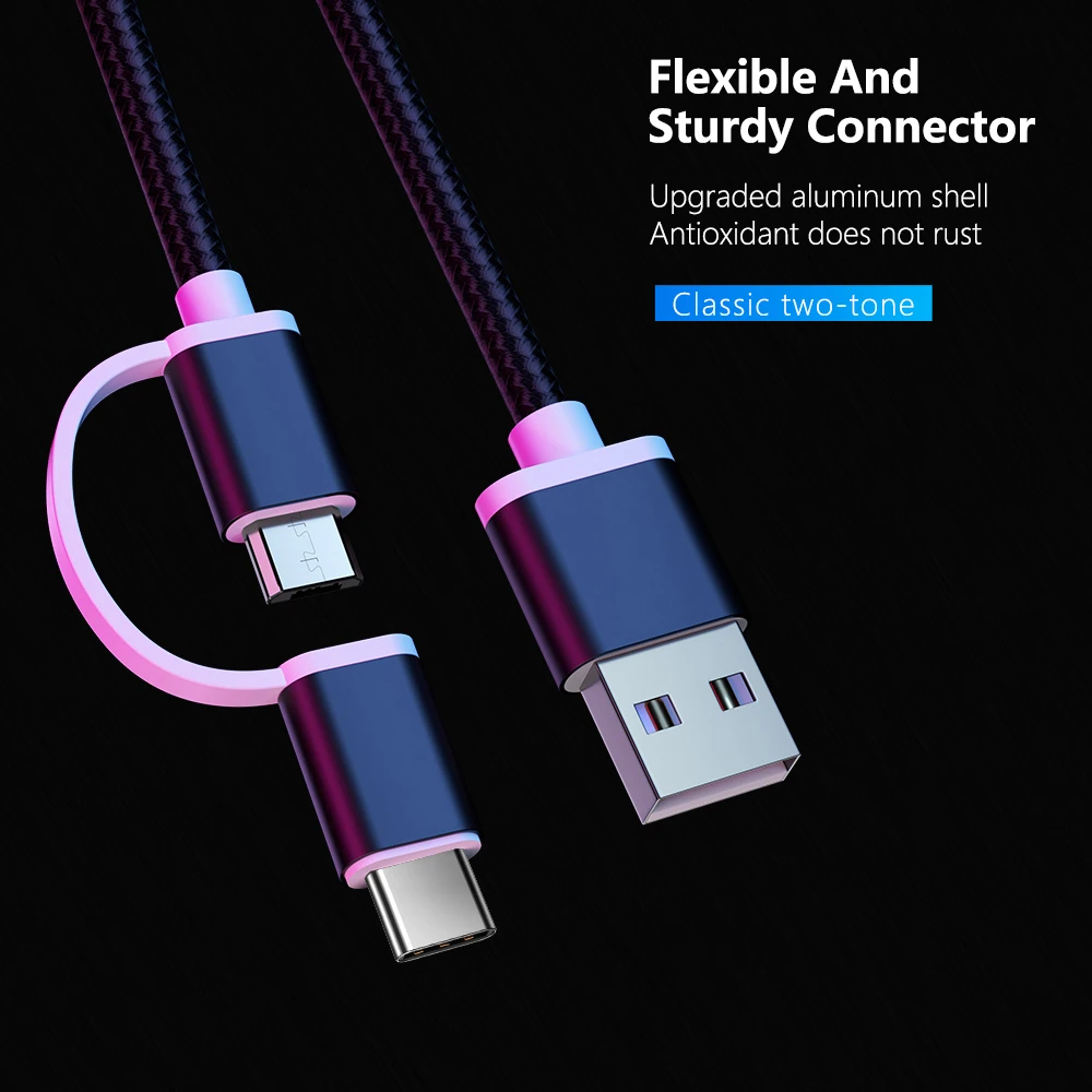 

Swalle 2 in 1 Knit USB Cable Micro Type-C Connector Fast Charger 2A Data Cable High Speed Transfer For Poco Smartphone Tablets