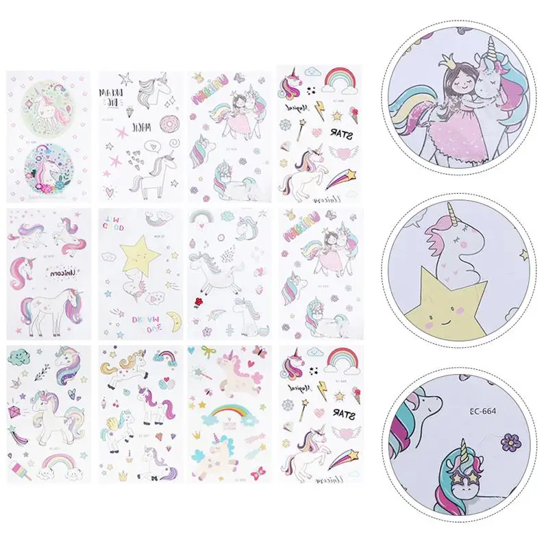 

12 Sheets Temporary Cartoon Tattoos Set Children Waterproof Temporary Stickers