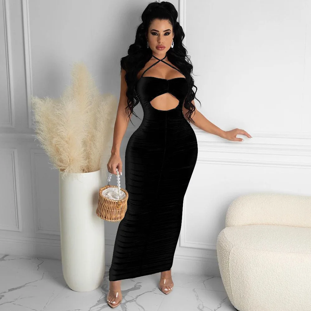 

Sexy Women Dress Hollow Out Spagghetti Strap Halter Dresses For Women Party Vestido