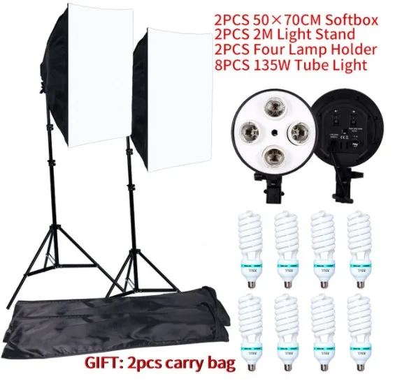 8pcs 135W light bulb Фотография 50x70 см четыре софтбокс для вспышки комплект с 8 шт. лампочка Мягкая коробка аксессуары штатив подс - Цвет: 8pcs 135W light bulb