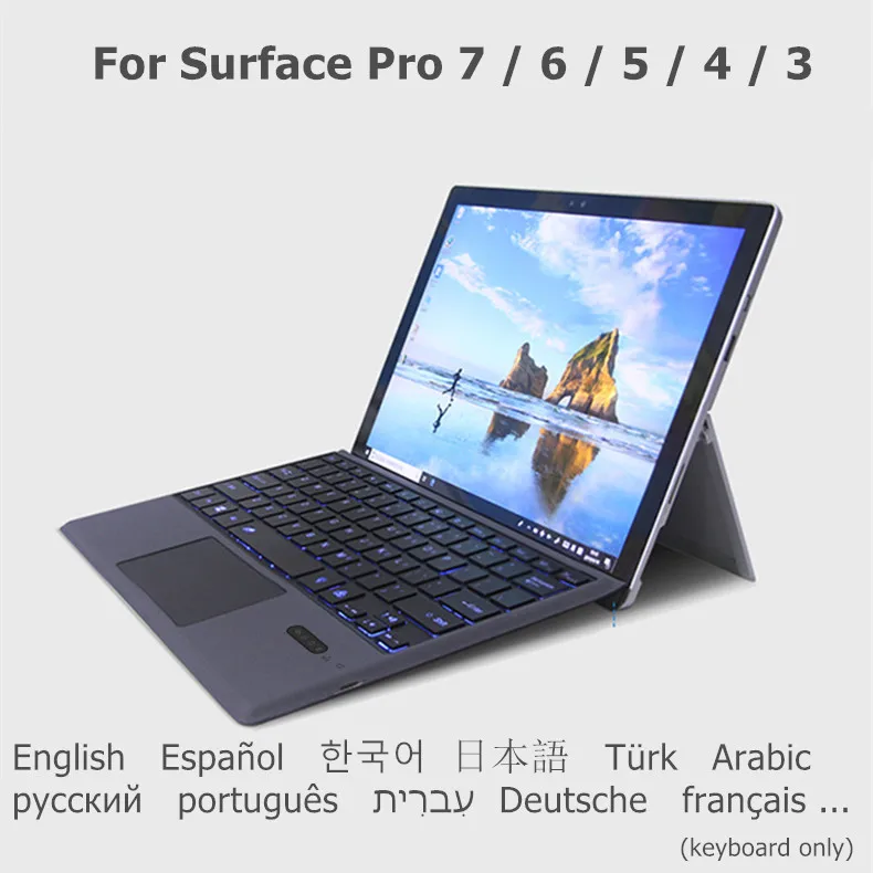 For Microsoft Surface Pro 6 Pro 5 Pro 7 Pro 4 Pro 3 Korean Spanish Russian Backlit Keyboard Cover