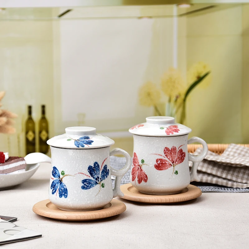 Керамическая кружка с крышкой и фильтром ручная роспись | Дом сад