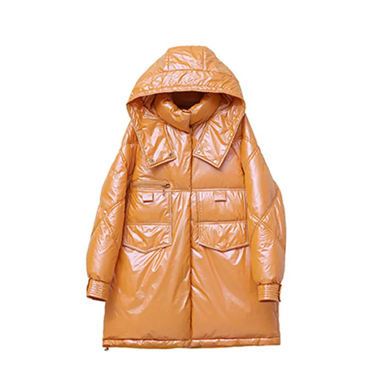 

Fashion Shiny Jacket Hooded Cotton Coat Women Parkas Mid-length Outerwear Warm 2020 New Loose Casual Padded Jackets Ladies DH120