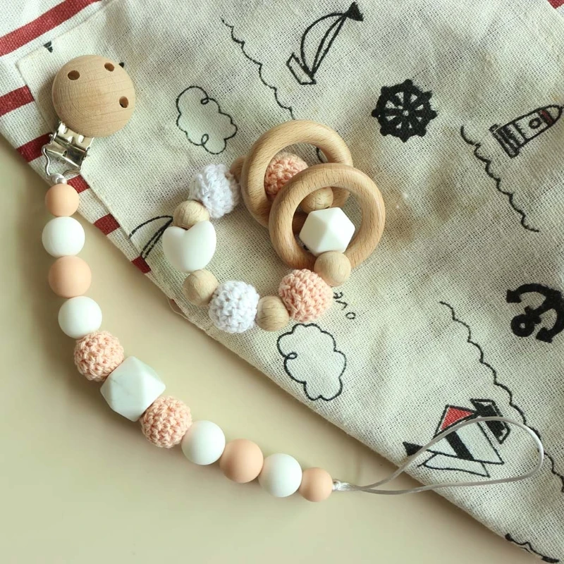 

Baby Pacifier Clips Teething Bracelets Crochet Elk Soother Chain Infants Rattle Teether Newborn Dummy Holder