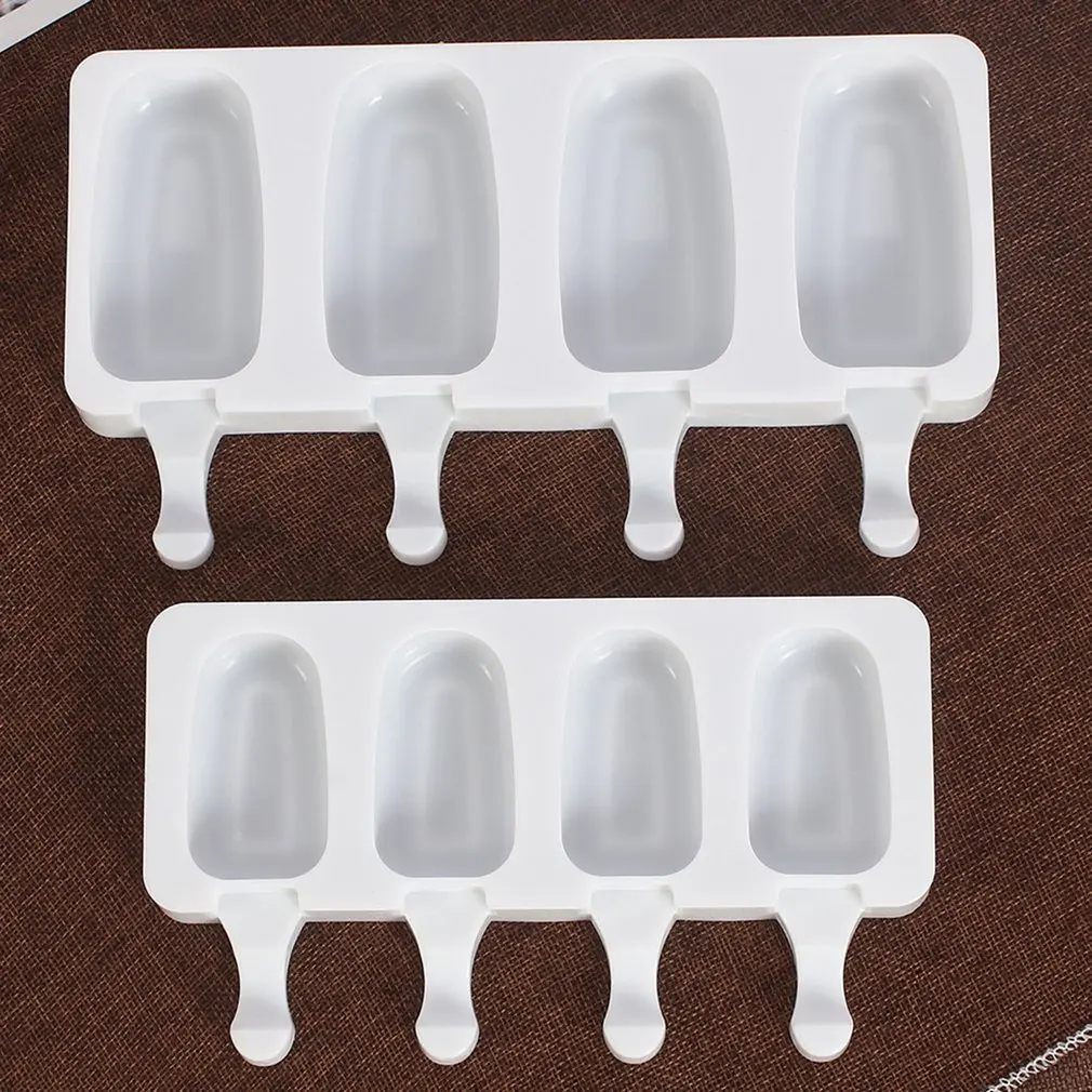 

4 Cavity Ice Cream Mold Popsicle Silicone Molds DIY Fruit Juice Dessert Ice Pop Lolly Tray Mold With 50 Small Sticks For Gift
