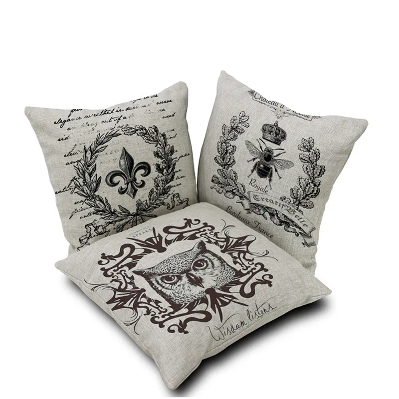 Наволочка для декоративной диванной подушки Чехол черно белые Животные Сова