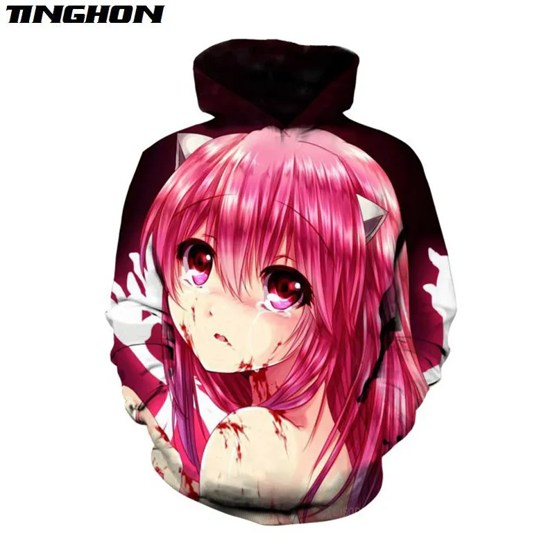Толстовка с капюшоном Elfen Lied в стиле панк-Ризе унисекс 3d принтом Молодежный
