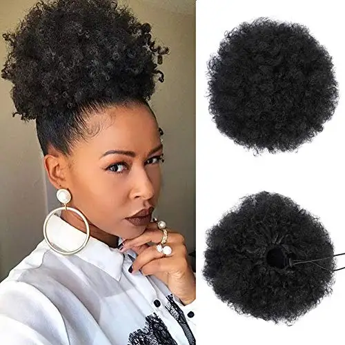 

Kong&Li Synthetic Short Afro Kinky chignon postiche afro Bun Drawstring PonyTail Clip in Hair Extension on Puff Hair Bun