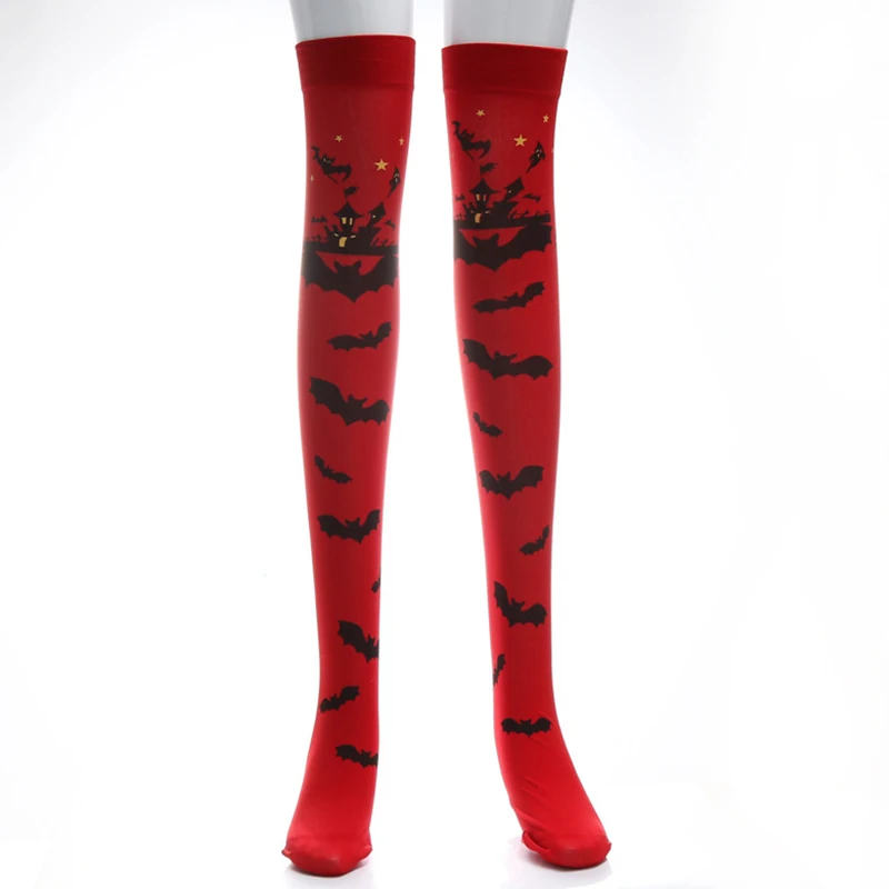 Зимние женские чулки на Хэллоуин с принтом длинные носки по колено нарядное