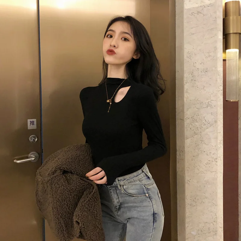 

Женская футболка с высоким воротником, новинка весны и осени 2021, нижнее белье с длинным рукавом, топ для похудения, универсальная уличная од...