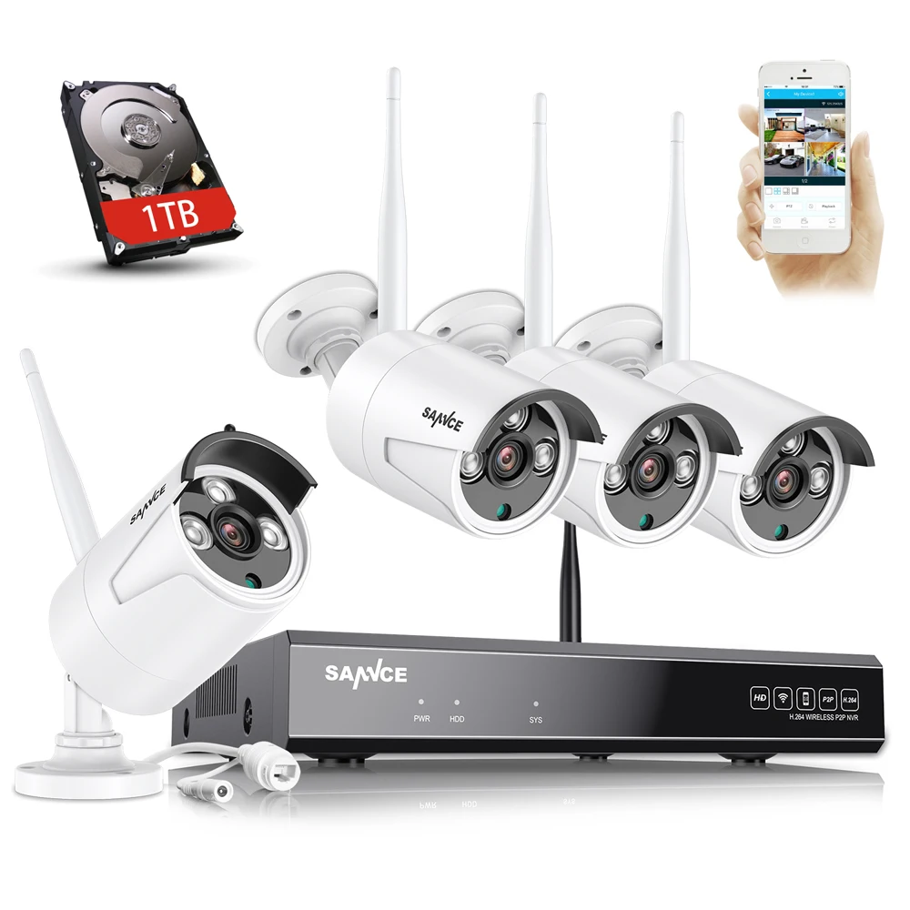 SANNCE Подключи и Играй 4CH Беспроводной Комплект NVR P2P 720 P HD Открытый ИК Ночного