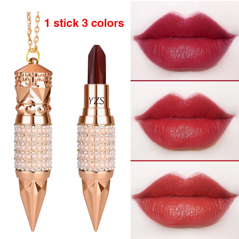 

1 stick 3 colors Colors Lips Makeup Lipstick Lip Gloss Long Lasting Moisture Cosmetic Lipstick Red Lip Matte Waterproof 3.8g