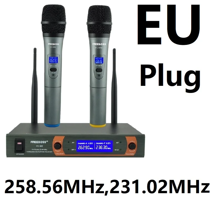 EU Plug Frequency258 Freeboss KV-22 VHF 2 ручной беспроводной микрофон динамические капсулы семейные вечерние беспроводной микрофон смешанный выход - Цвет: EU Plug Frequency258