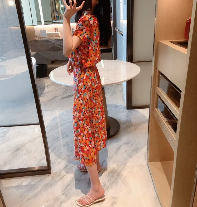 Платье женское длинное с V-образным вырезом и цветным принтом | Женская одежда