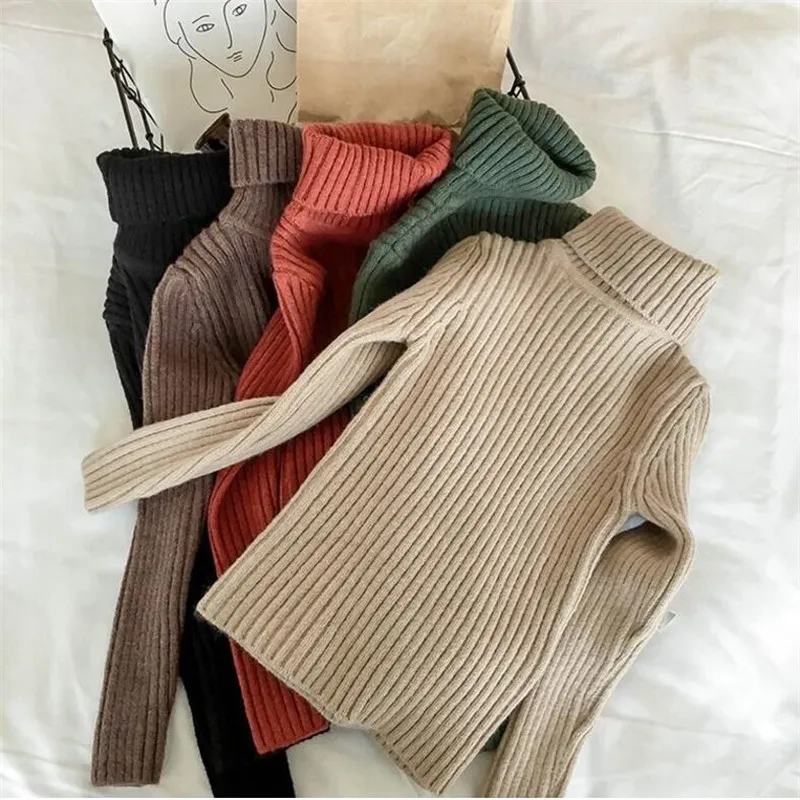 Вязаные свитера для маленьких девочек зимний свитер с высоким воротником