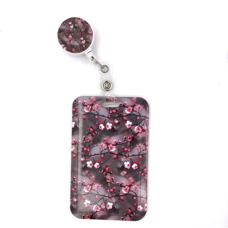 

Plum blossom Tree Flowers Cartoon Cute Credit Card Holder Lanyard Women Men Kid Student Retractable Badge Reel ID Name Bus Clips