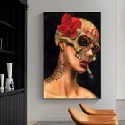 Плакаты на холсте с изображением девушки, курящей, темных цветов, черепа, скелета, граффити, картины для декора гостиной, спальни