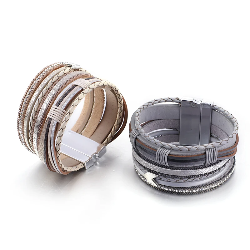 Женский плетеный кожаный браслет ALLYES многослойные браслеты в богемном стиле с
