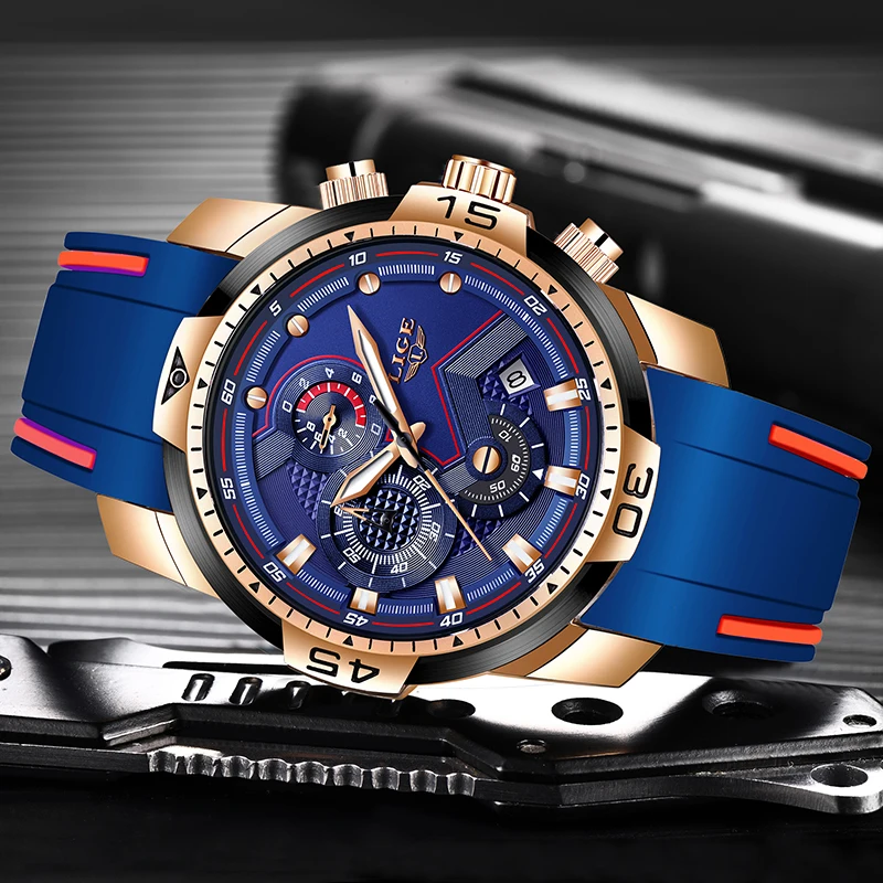 Часы LIGE мужские наручные кварцевые брендовые Роскошные водонепроницаемые