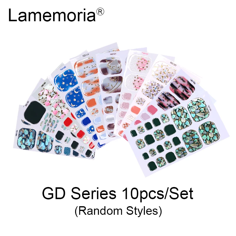 GD Series 10pcs 20 шт./компл. 22 Советы Предварительно разработанные стикеры на ногти полное покрытие Водонепроницаемый Стикеры обертывания щипчики для ногтей DIY ноги аксессуары выбирается случайным образом - Цвет: GD Series 10pcs