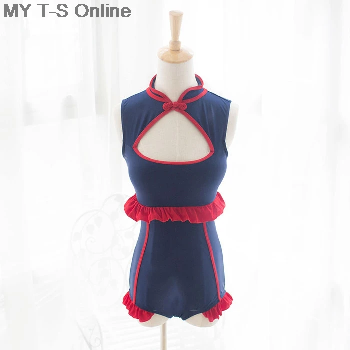 Китайский стиль Чонсам Трафарет с пряжкой Цельный купальник для девочек| |