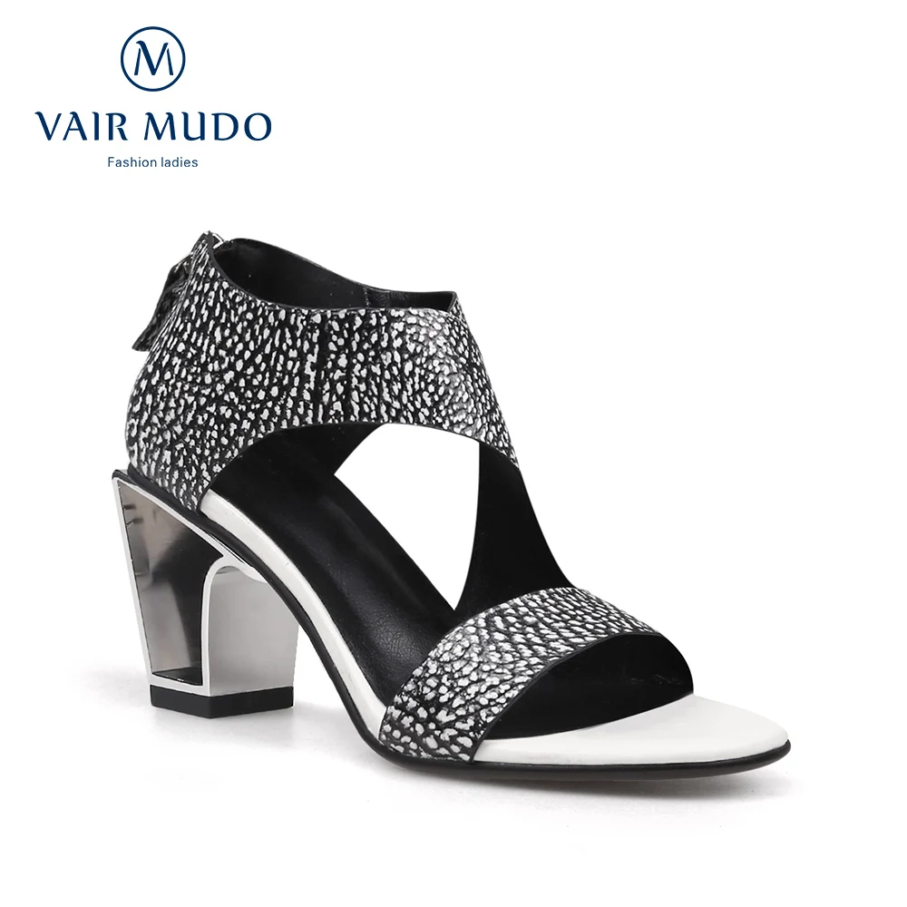Женские босоножки на толстом каблуке VAIR MUDO черные из натуральной кожи высоком