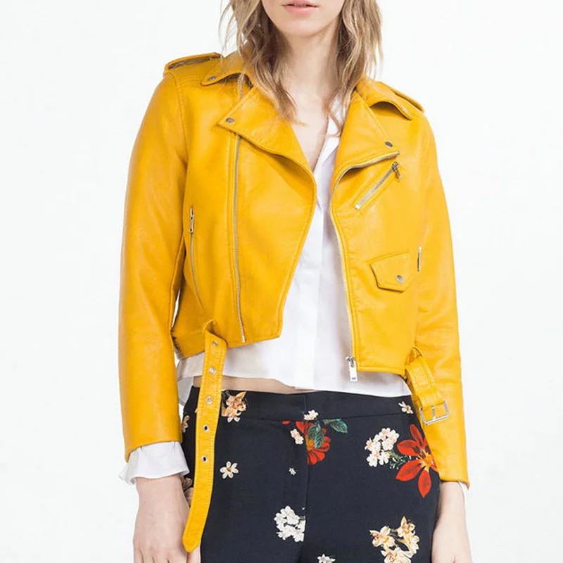 Женская мотоциклетная куртка из мягкой искусственной кожи на молнии|Кожаные