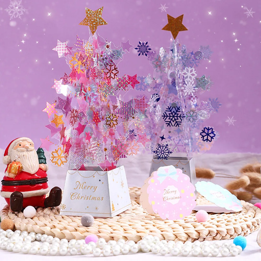 

Christmas Tree Pop-Up Card 3D Card Christmas Greeting Card Christmas Gift Thanksgiving Card Transparent Stars Snowflakes BJStore